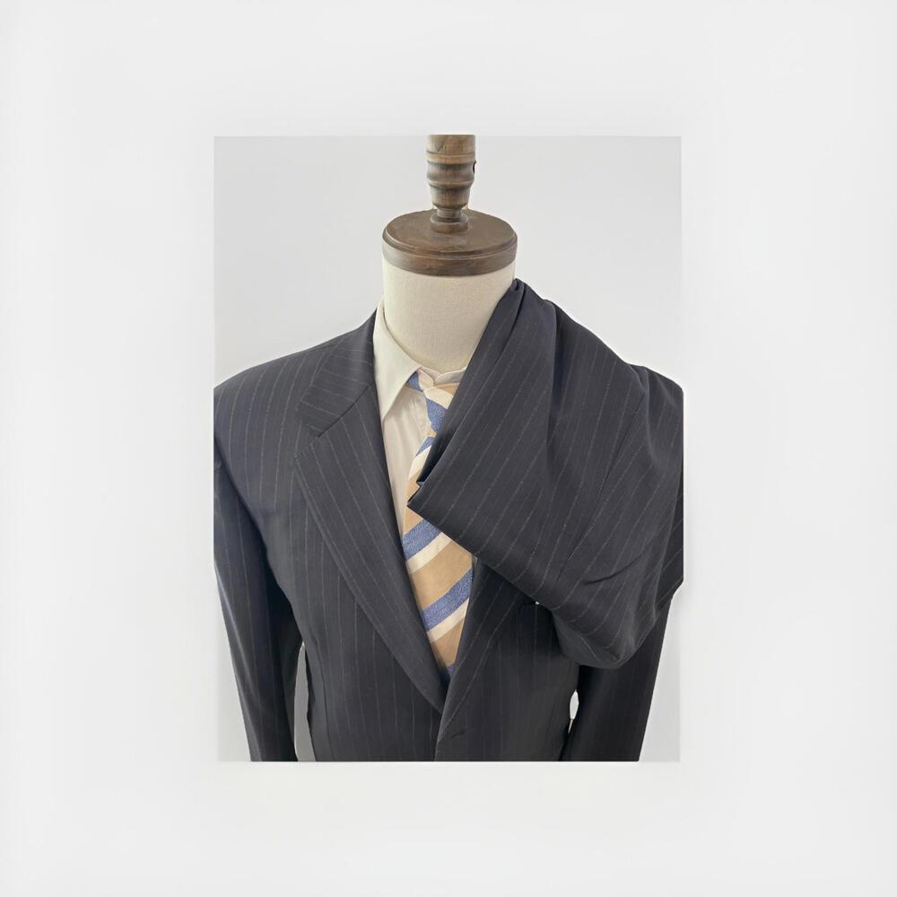 BELVEST MENS SUIT 46L 40x32 WOOL NAVY BLUE W PINSTRIPES MADE IN ITALY *READ*
